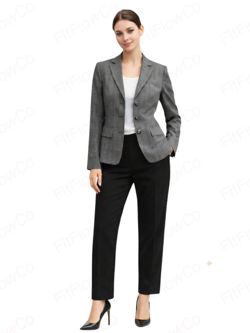 Tahari ASL Gray Plaid Blazer Size 8 Career Office Jacket Stretch tailored